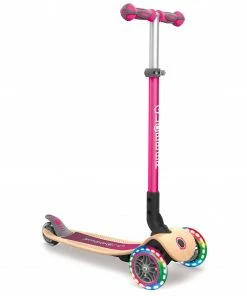 Globber Primo Lights Wood Foldable Tri-Scooter Rosa - Braun - Schwarz