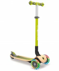 Globber Primo Lights Wood Foldable Tri-Scooter Grün - Braun - Schwarz