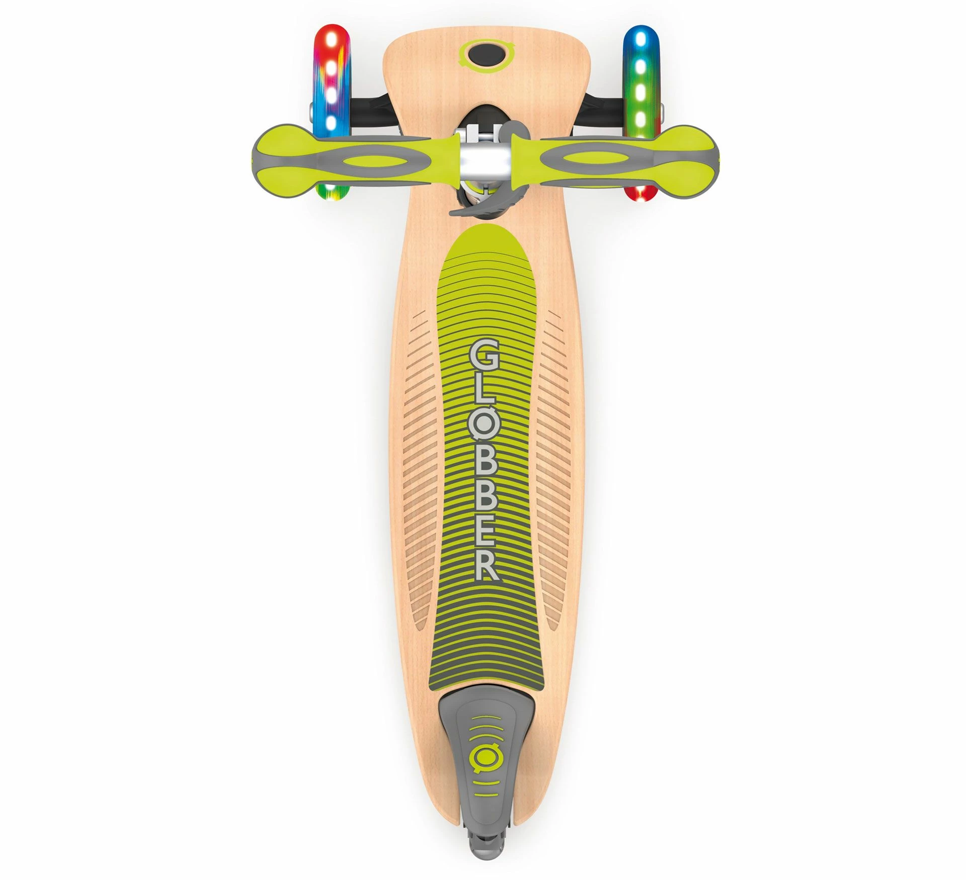 Globber Primo Lights Wood Foldable Tri-Scooter Grün - Braun - Schwarz 6 Globber Primo Lights Wood Foldable Tri-Scooter Grün - Braun - Schwarz – Bild 4