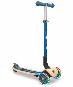 Globber Primo Lights Wood Foldable Tri-Scooter Blau - Braun - Schwarz