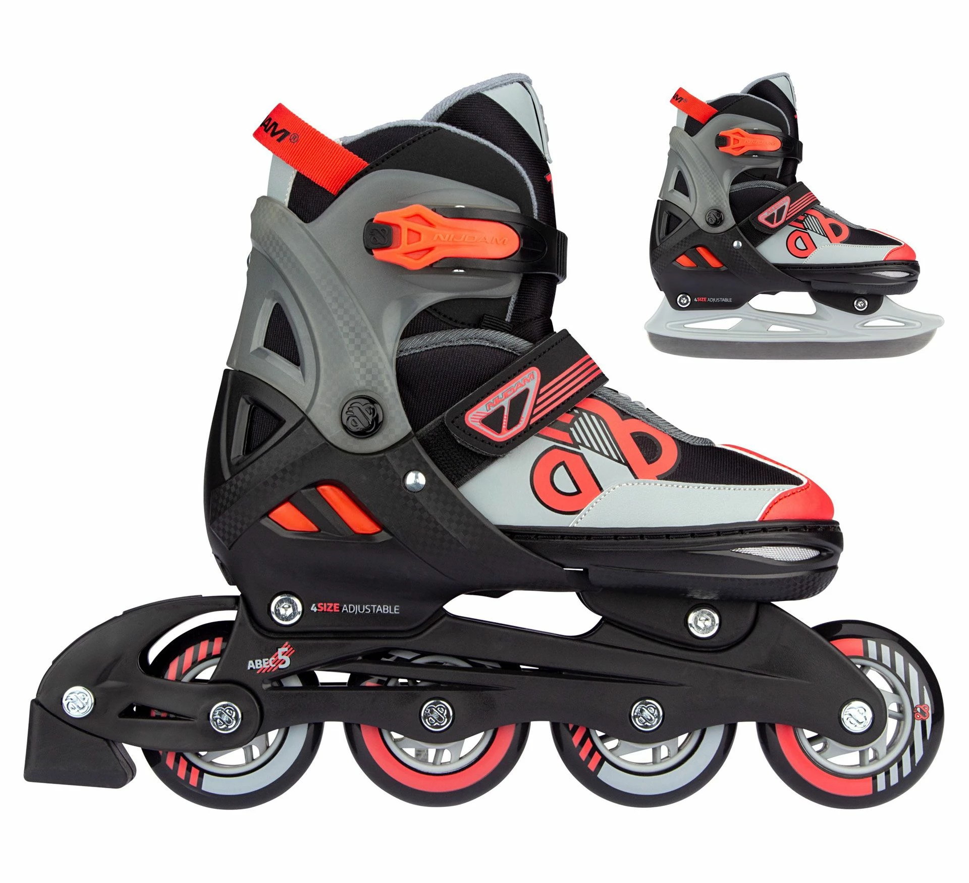 Nijdam Skate/Schaats Combo Red Raider Jr Schwarz - Rot - Grau 3 Nijdam Skate/Schaats Combo Red Raider Jr Schwarz - Rot - Grau