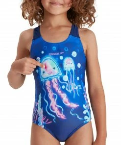 Speedo Digital Placement Racerback Badeanzug Mädchen Blau - Hellblau - Rosa