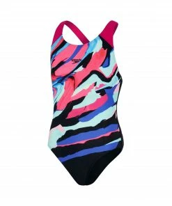Speedo Digital Placement Splashback Badeanzug Mädchen Schwarz - Rosa - Blau