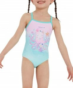 Speedo Digital Thinstrap Applique Badeanzug Mädchen Hellblau - Rosa