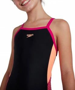 Speedo Dive Thinstrap Muscleback Badeanzug Mädchen Schwarz - Rosa - Orange -Adidas-Shop Speedo Dive Thinstrap Muscleback Badpak Meisjes 4 2