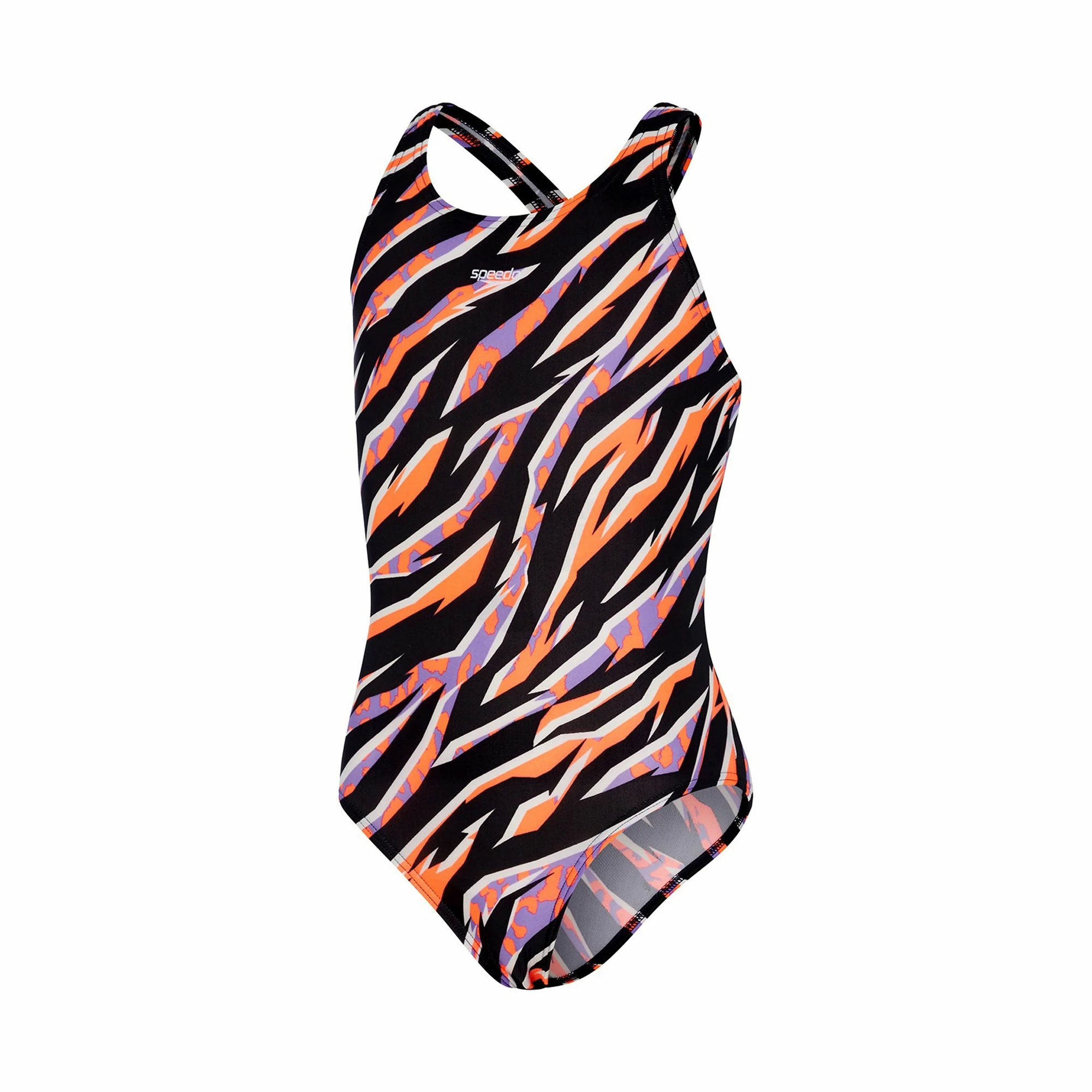 Speedo ECO Allover Medalist Badeanzug Mädchen Schwarz - Orange - Violett 3 Speedo ECO Allover Medalist Badeanzug Mädchen Schwarz - Orange - Violett
