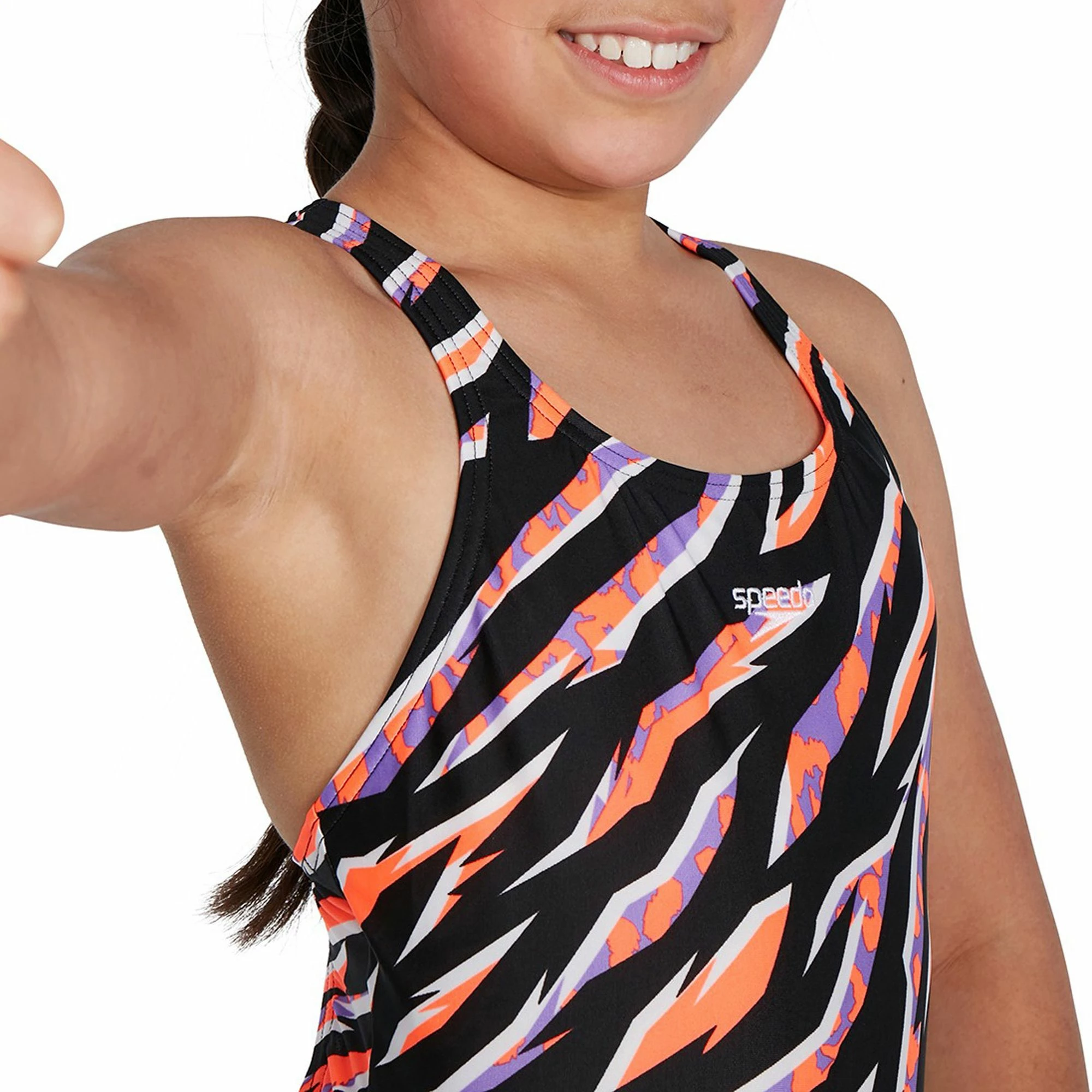 Speedo ECO Allover Medalist Badeanzug Mädchen Schwarz - Orange - Violett 7 Speedo ECO Allover Medalist Badeanzug Mädchen Schwarz - Orange - Violett – Bild 5