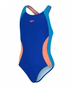 Speedo Eco Colourblock Spiritback Badeanzug Mädchen Blau - Hellblau - Orange
