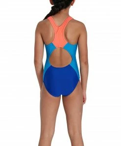 Speedo Eco Colourblock Spiritback Badeanzug Mädchen Blau - Hellblau - Orange -Adidas-Shop Speedo Eco Colourblock Spiritback Badpak Meisjes 3 2210171116