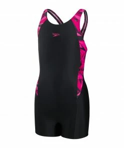 Speedo Hyper Boom Splice Legsuit Muscleback Badeanzug Mädchen Schwarz - Rosa