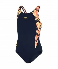 Speedo Hyper Boom Splice Muscleback Badeanzug Mädchen Marine - Rot - Orange