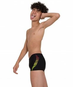 Speedo Plastisol Placement Schwimmshort Jungen Schwarz - Gelb - Rot -Adidas-Shop Speedo Plastisol Placement Zwemboxer Jongens 5 4