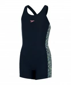 Speedo Printed Leaderback Legsuit Badeanzug Mädchen Marine - Rosa - Weiß